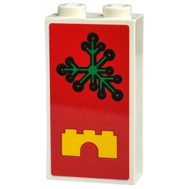white brick 1 x 2 x 3 with green plant leaves and yellow arch on red background pattern sticker - set 40574