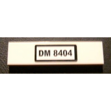 white tile 1 x 4 with black dm 8404 on white background pattern sticker - set 8404