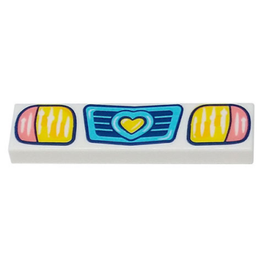 white tile 1 x 4 with medium azure vehicle grille with heart coral and yellow headlights pattern