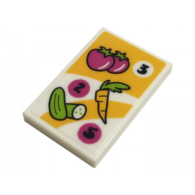white tile 2 x 3 with menu with black number 2 3 and 5 carrot tomatoes and cucumbers on bright light orange and white background pattern sticker - set 41444