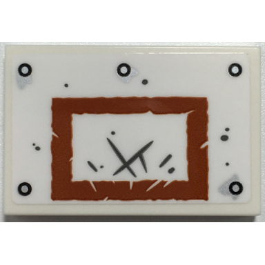 white tile 2 x 3 with dark orange rectangle with scratches silver rivets basketball backboard pattern sticker - set 70435