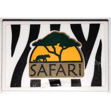 white tile 2 x 3 with black zebra stripes camouflage and dark green safari tree and tiger silhouette pattern sticker - set 60267