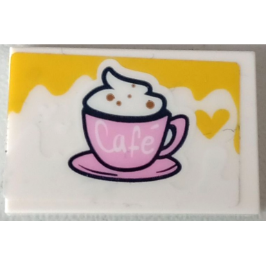 white tile 2 x 3 with bright pink cup with cream cafã© cafe and yellow heart pattern sticker - set 41426