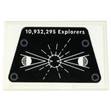 white tile 2 x 3 with 10932295 explorers and symbol on black trapezoid pattern sticker - set 42158
