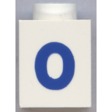 white brick 1 x 1 with blue number 0 pattern bold font