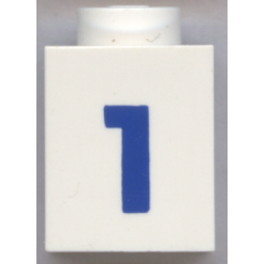 white brick 1 x 1 with blue number 1 pattern bold font