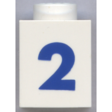 white brick 1 x 1 with blue number 2 pattern bold font