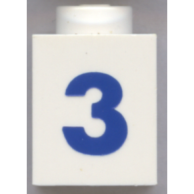 white brick 1 x 1 with blue number 3 pattern bold font