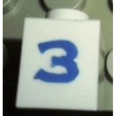 white brick 1 x 1 with blue number 3 pattern serif font