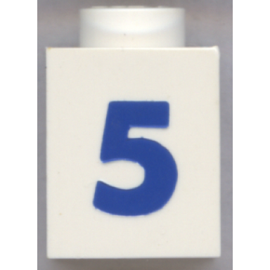 white brick 1 x 1 with blue number 5 pattern bold font
