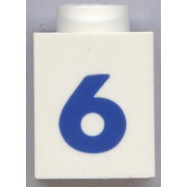 white brick 1 x 1 with blue number 6 pattern bold font