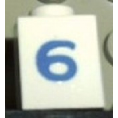white brick 1 x 1 with blue number 6 pattern serif font