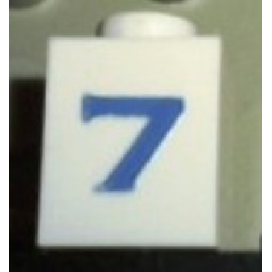 white brick 1 x 1 with blue number 7 pattern serif font