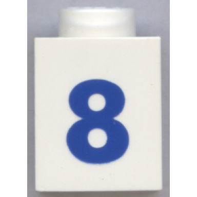 white brick 1 x 1 with blue number 8 pattern bold font