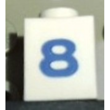 white brick 1 x 1 with blue number 8 pattern serif font