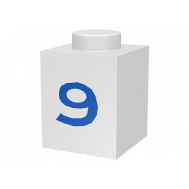 white brick 1 x 1 with blue number 9 pattern