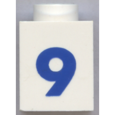 white brick 1 x 1 with blue number 9 pattern bold font