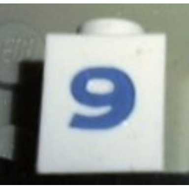 white brick 1 x 1 with blue number 9 pattern serif font