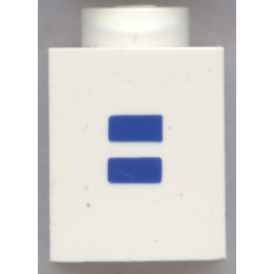 white brick 1 x 1 with blue equal sign = pattern bold font