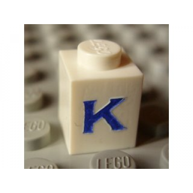brick x with blue capital letter k pattern serif font