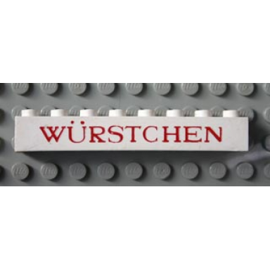 white brick 1 x 8 with red würstchen thin pattern wurstchen