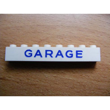 white brick 1 x 8 with blue garage sans-serif pattern