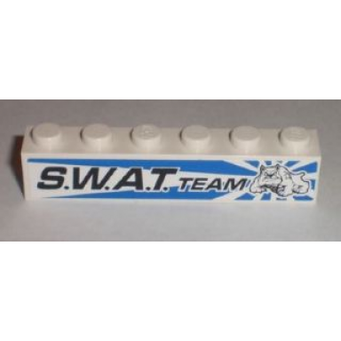 white brick 1 x 6 with bulldog and s.w.a.t team pattern model right side sticker - set 8211