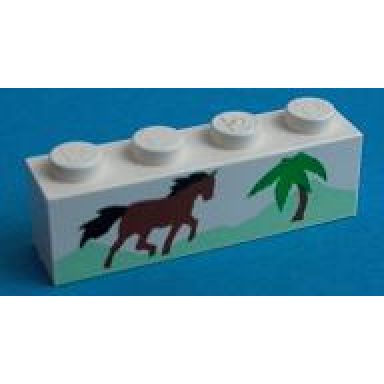 white brick 1 x 4 with horse running and palm tree pattern
