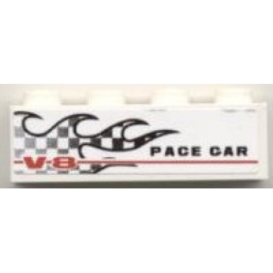 white brick 1 x 4 with checkered flame and v-8 pace car pattern model left side sticker - set 8121