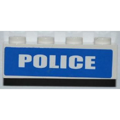 white brick 1 x 4 with white police short font on blue background pattern sticker - sets 7285 7288
