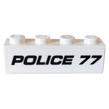 white brick 1 x 4 with black police 77 pattern sticker - set 76059