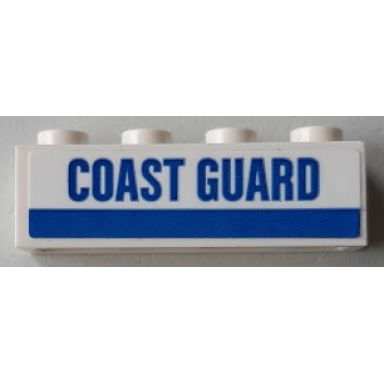 white brick 1 x 4 with blue stripe and coast guard on white background pattern sticker - set 60164