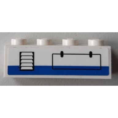 white brick 1 x 4 with blue stripe black vent and hatch on white background pattern sticker - set 60164
