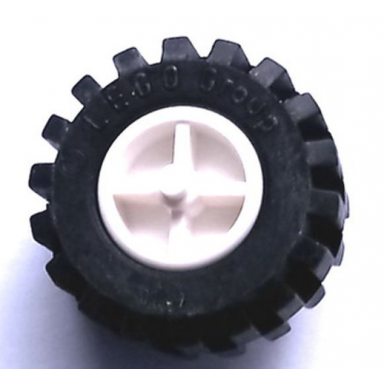 white wheel center wide with stub axles tricycle with black tire 21mm d x 12mm - offset tread small wide raised groove 30190 60700