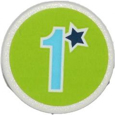 white road sign 2 x 2 round with clip with dark blue star and medium azure number 1 on lime background pattern sticker - set 41056