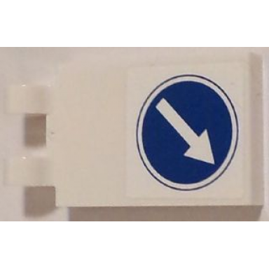 white tile modified 2 x 3 with 2 clips with white arrow in blue circle pattern sticker - set 60083