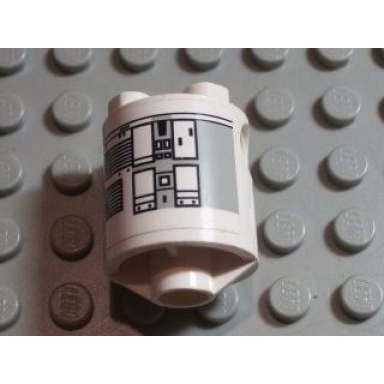 white brick round 2 x 2 x 2 robot body with gray squares and black lines pattern on both sides stickers - set 7467