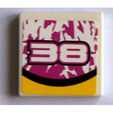 white tile 2 x 2 with 38 bottom black and yellow curve pattern sticker - set 8131