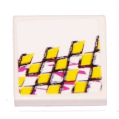 white tile 2 x 2 with yellow checkered racing pattern model left side sticker - set 8131