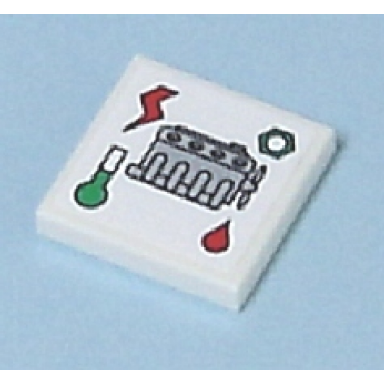 white tile 2 x 2 with engine and service indicators pattern sticker - set 7642