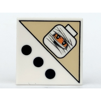 white tile 2 x 2 with 3 black dots and mummy head pattern