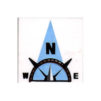white tile 2 x 2 with compass north n in light blue pointer pattern