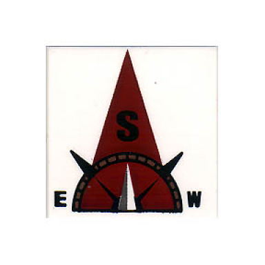 white tile 2 x 2 with compass south s in dark red pointer pattern