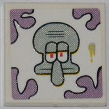 white tile 2 x 2 with squidward head and smudge pattern sticker - set 3818