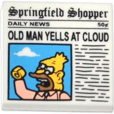 white tile 2 x 2 with newspaper springfield shopper and old man yells at cloud pattern