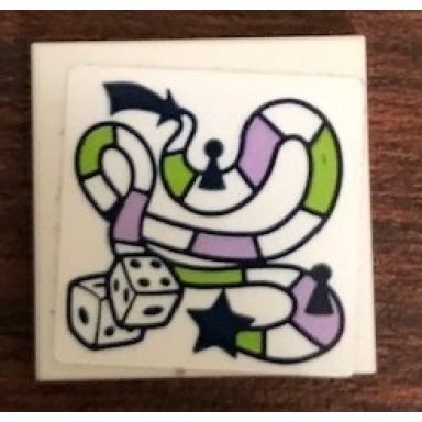 white tile 2 x 2 with board game and dice pattern sticker - set 41323