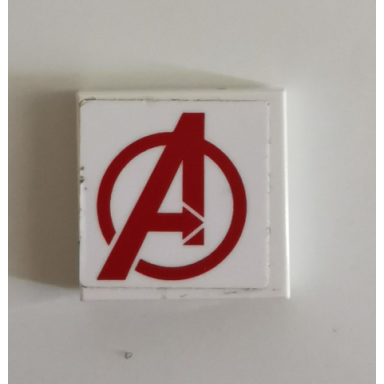 white tile 2 x 2 with red avengers logo pattern sticker - set 76049