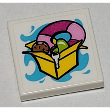 white tile 2 x 2 with yellow box key magenta and bright pink life preserver pattern sticker - set 41374