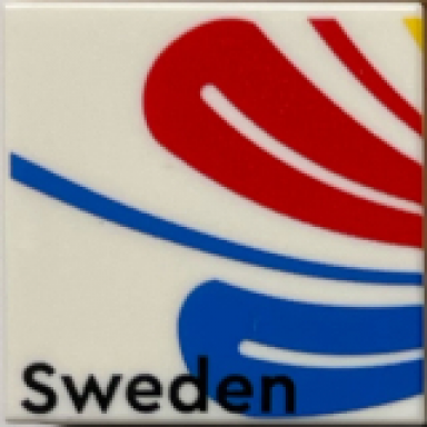 white tile 2 x 2 with blue and red swirls and black sweden pattern