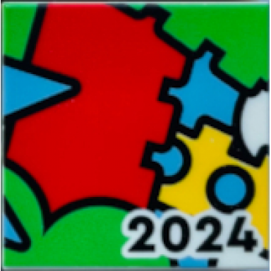 white tile 2 x 2 with red and green bricks yellow technic brick and black 2024 pattern